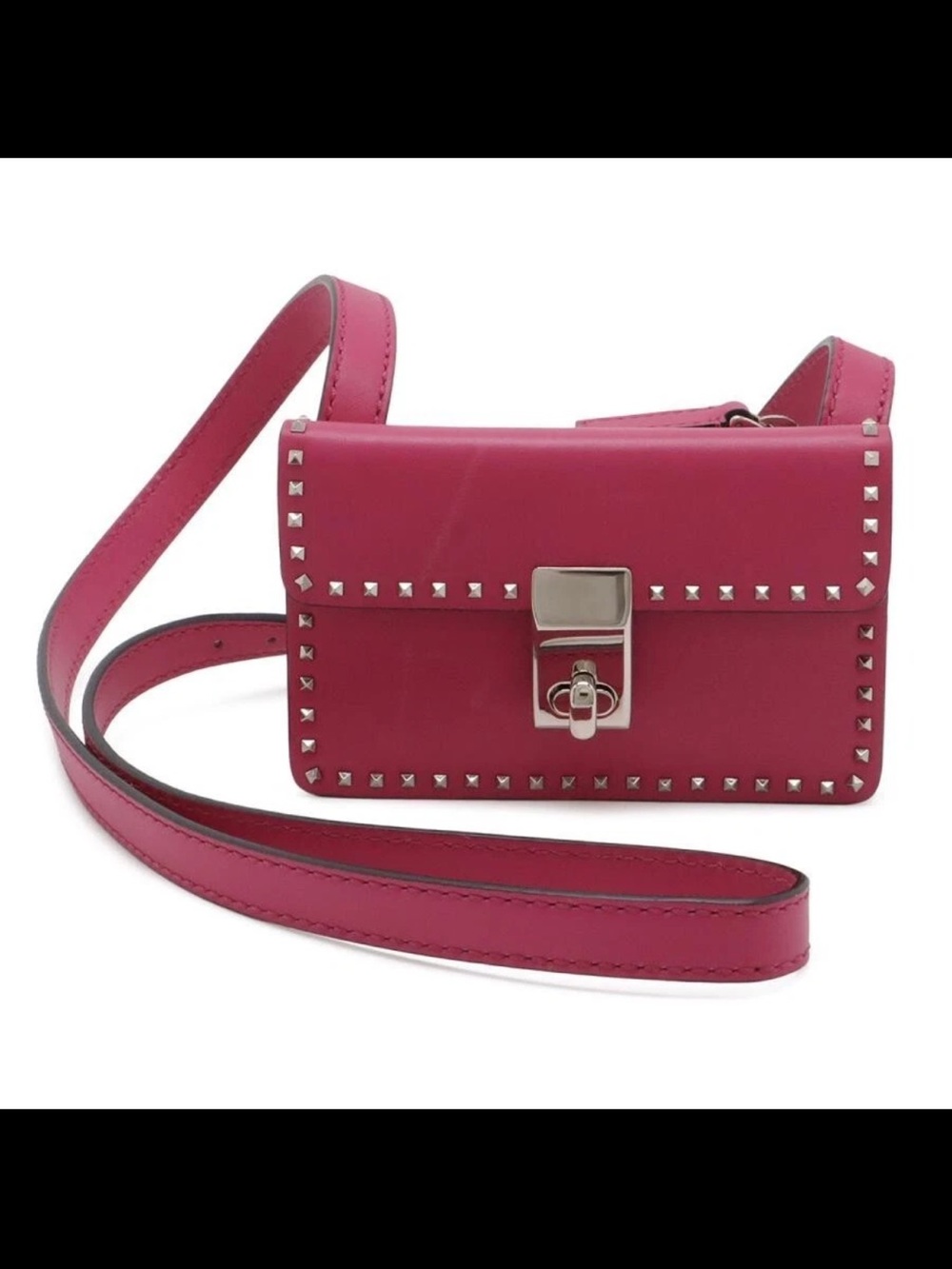Valentino Garavani Hot Pink Leather Shoulder Bag with Silver Studs